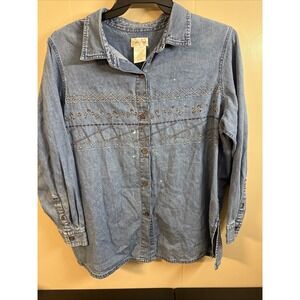 Bobbie Brooks Vintage Embroidered Jean Button Down 18/20 Women's